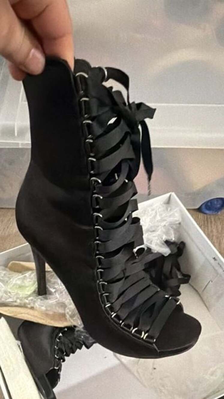 Steve Madden Fuego Bootie Size 8 Black Satin Open Toe Heels